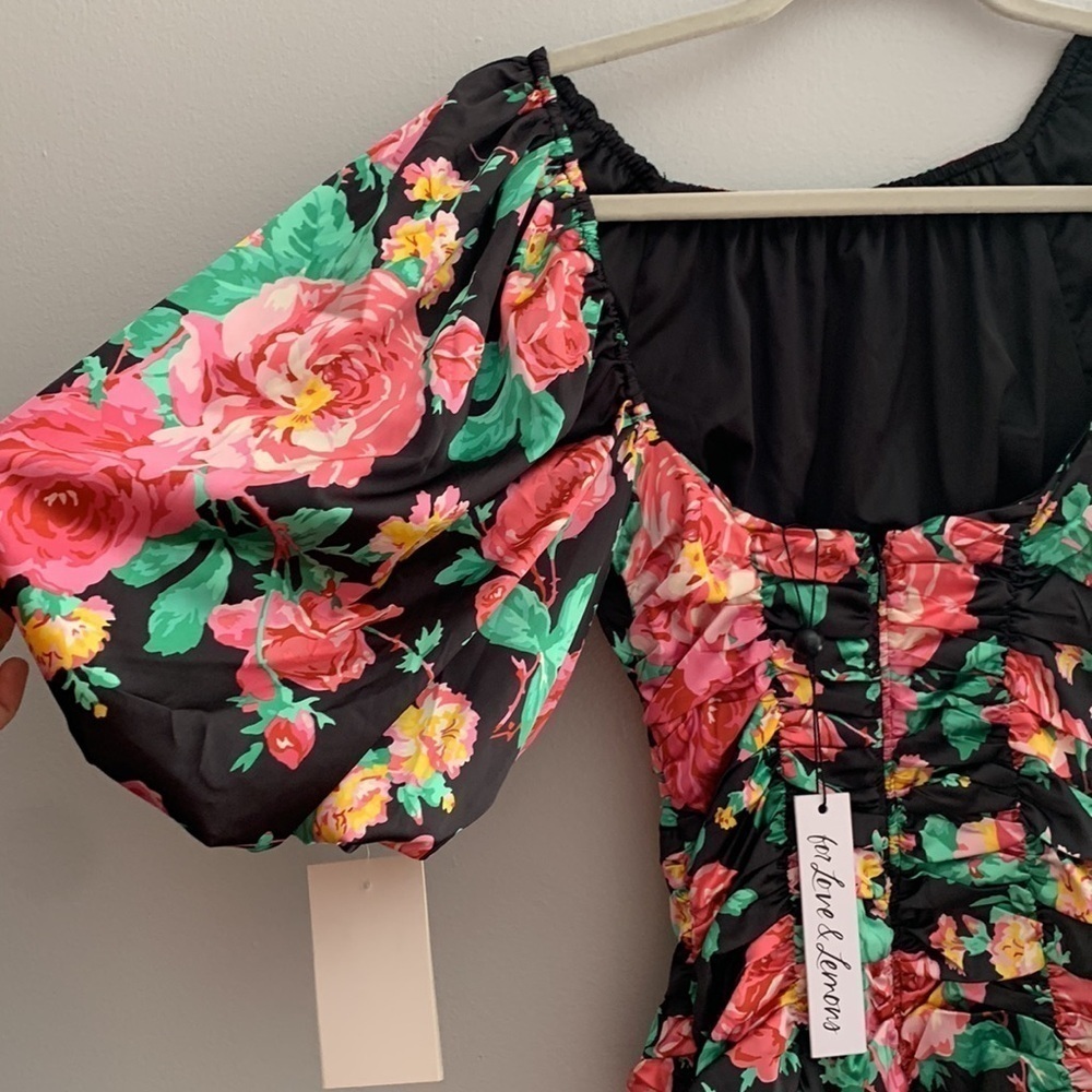 NWT For Love and Lemons Jolie Floral Ruched Puff Sleeve Mini Dress size XS - Picture 10 of 11